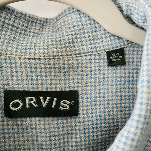 Orvis Mens Blue Long Sleeve Houndstooth Preppy Carear Button Up Shirt Size XLT - Picture 4 of 10